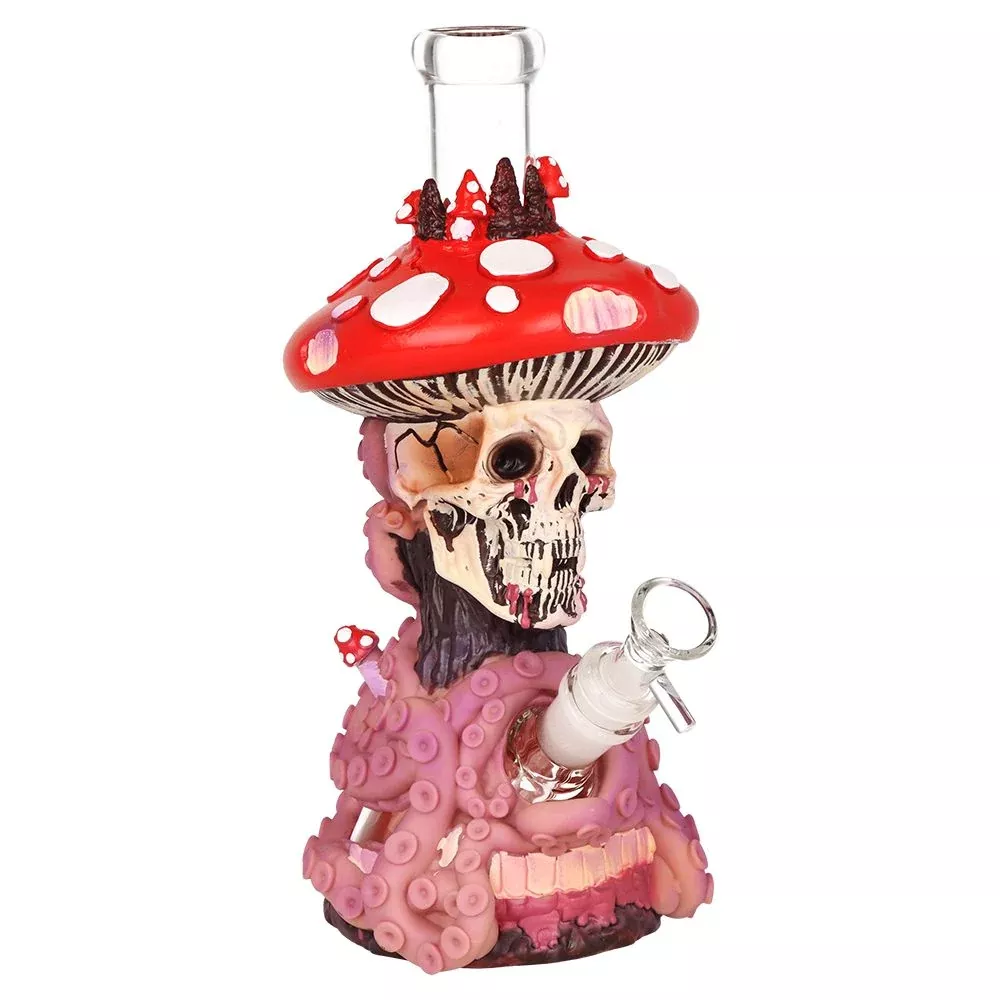 Mushroom Skull Tentacle Glass & Vinyl Pipe with 14mm Slide