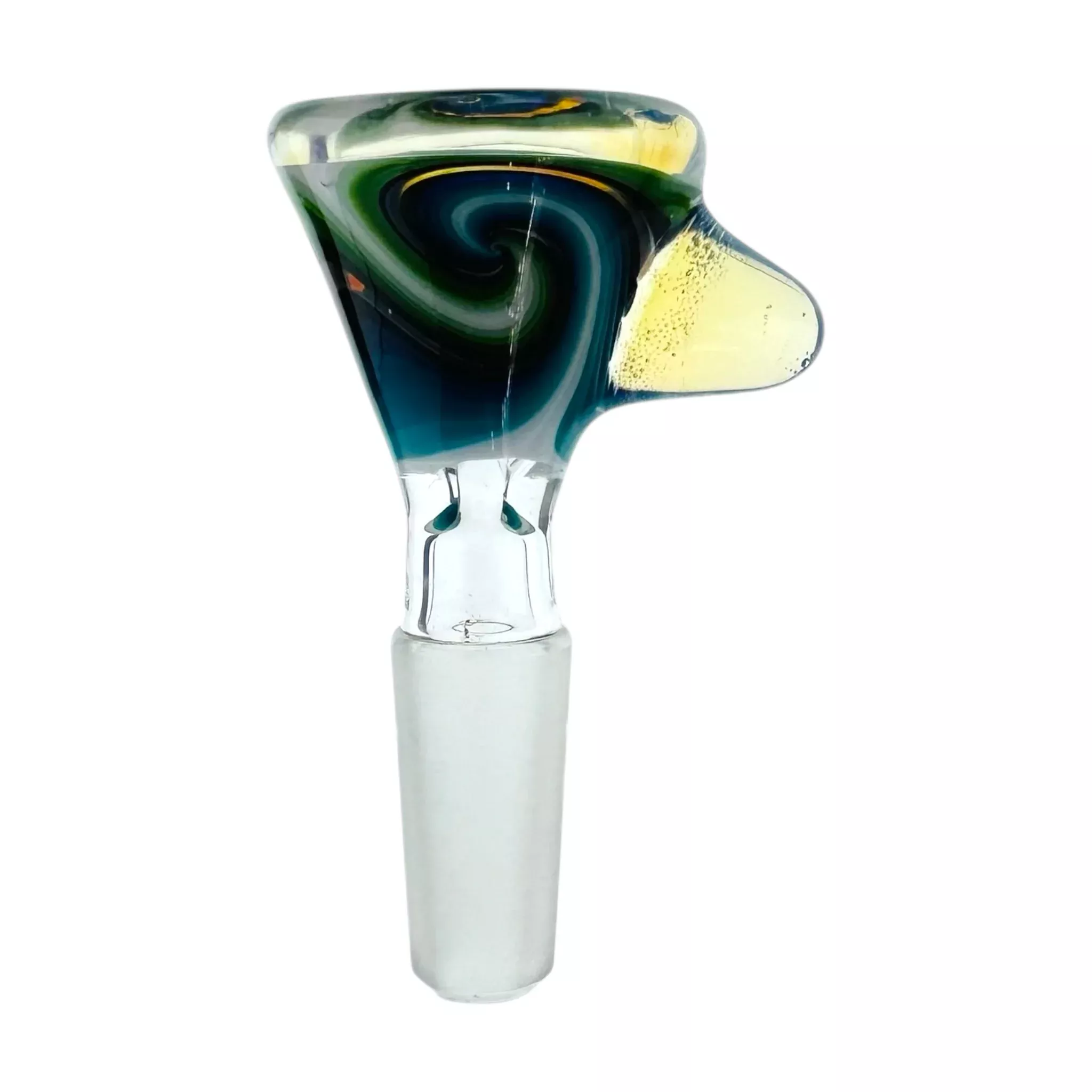 N3RD Glass 10mm Flower Bowl Black Cosmic With Green And Blue Linework