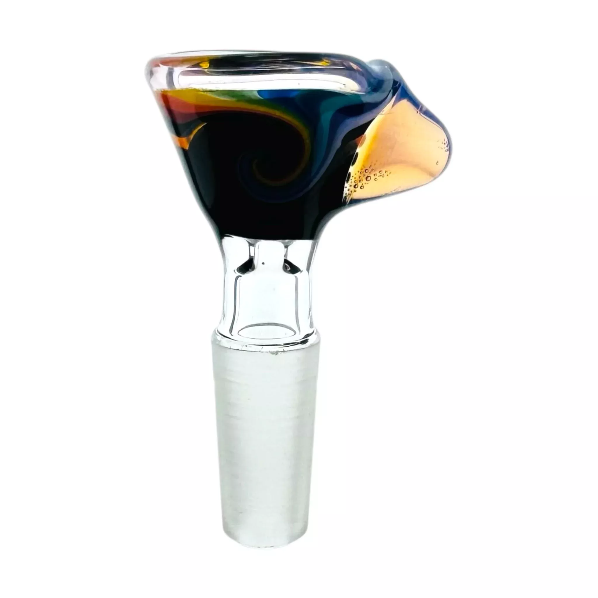 N3RD Glass 10mm Flower Bowl Black With Rainbow Linework