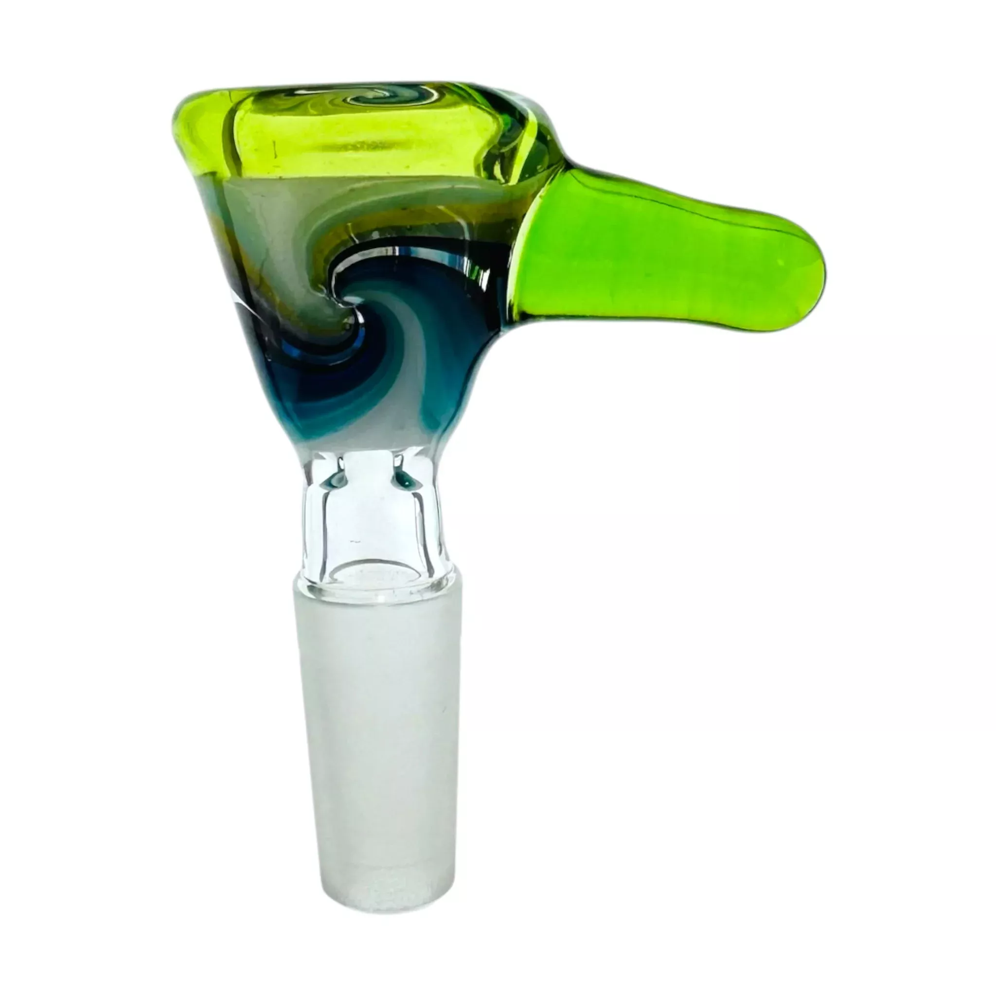 N3RD Glass 10mm Flower Bowl Lime Green Rim And Handle With Blue and Green Linework