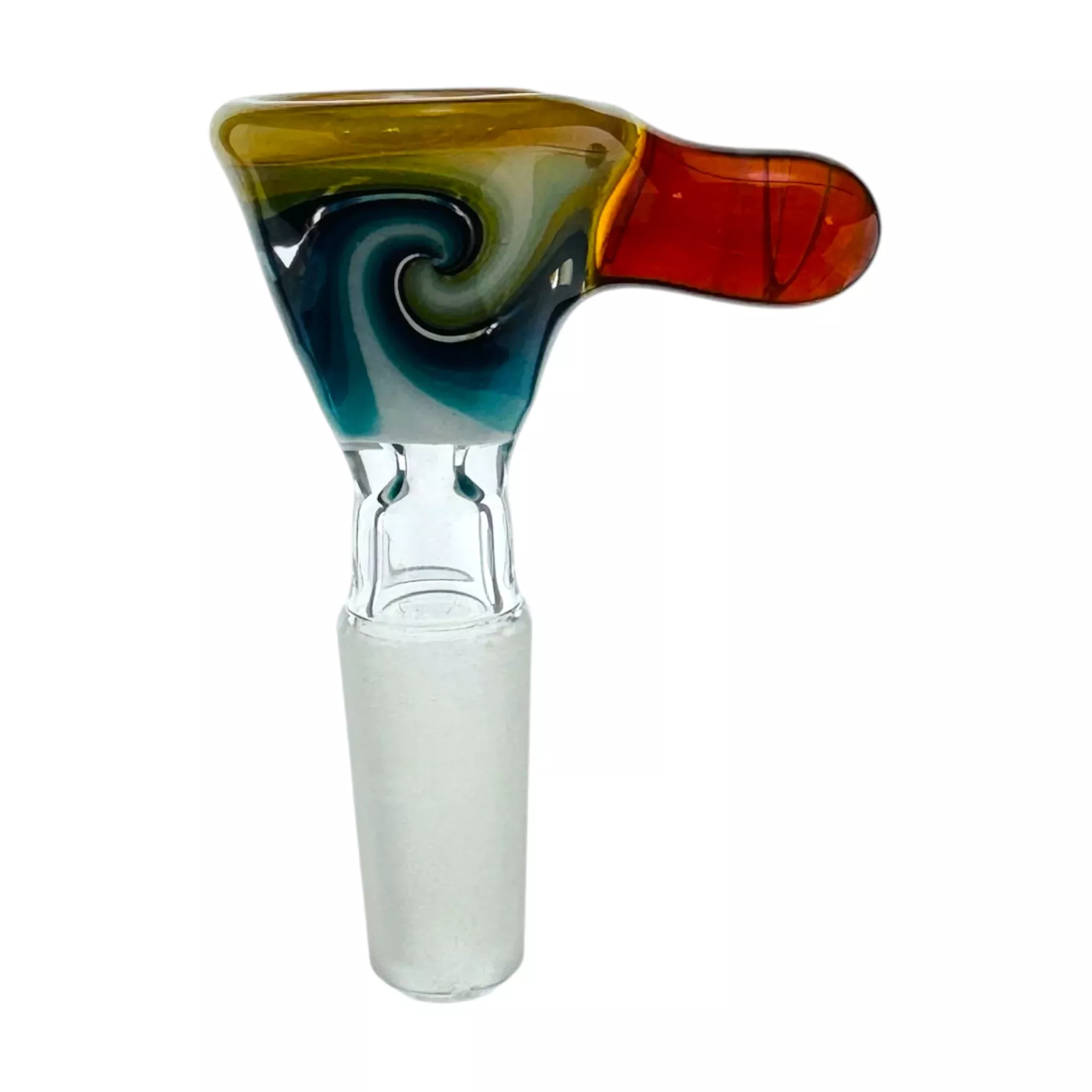 N3RD Glass 10mm Flower Bowl Sunset Orange Rim And Amber Handle With Blue and Green Linework