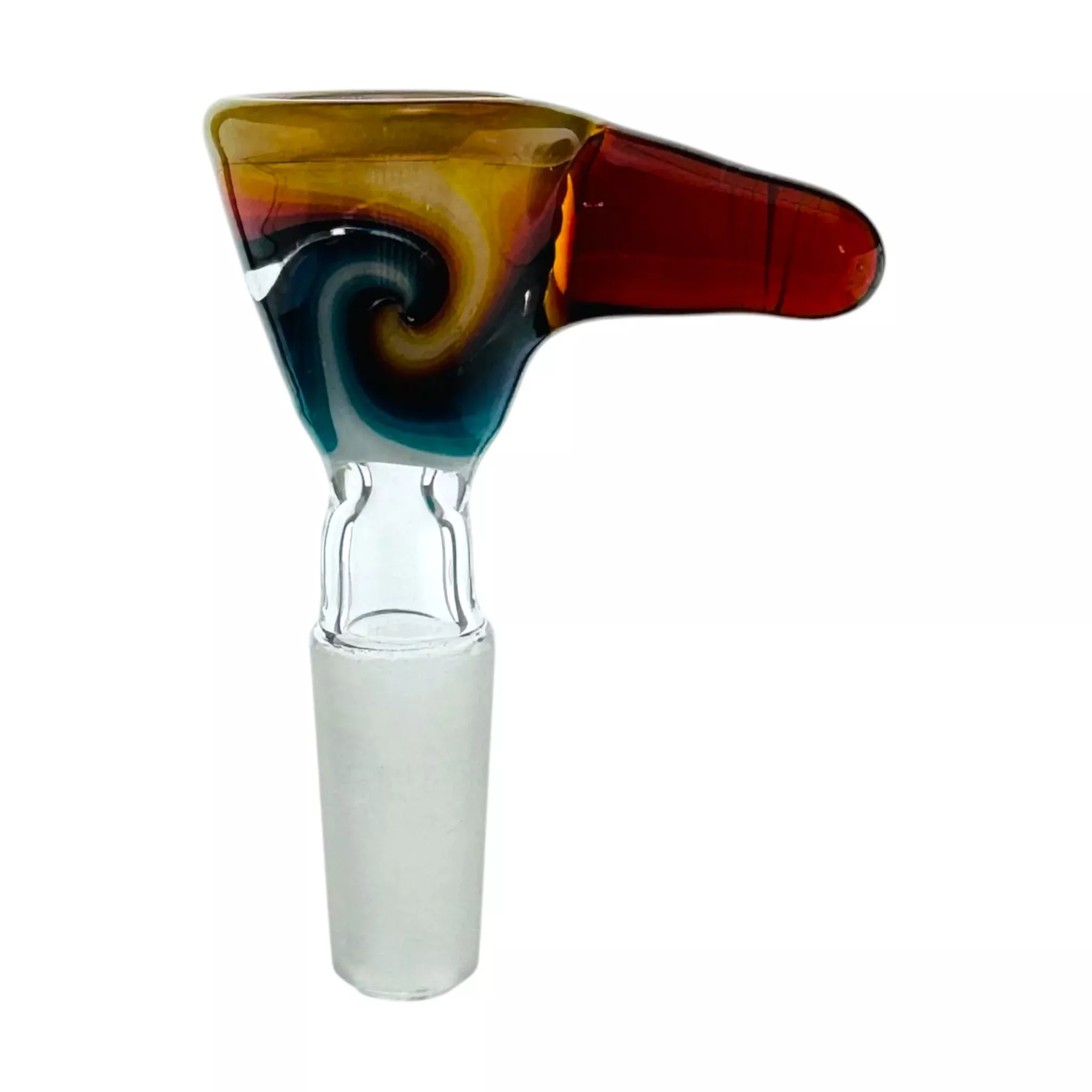 N3RD Glass 10mm Flower Bowl Sunset Orange Rim And Amber Handle With Fire and Ice Linework
