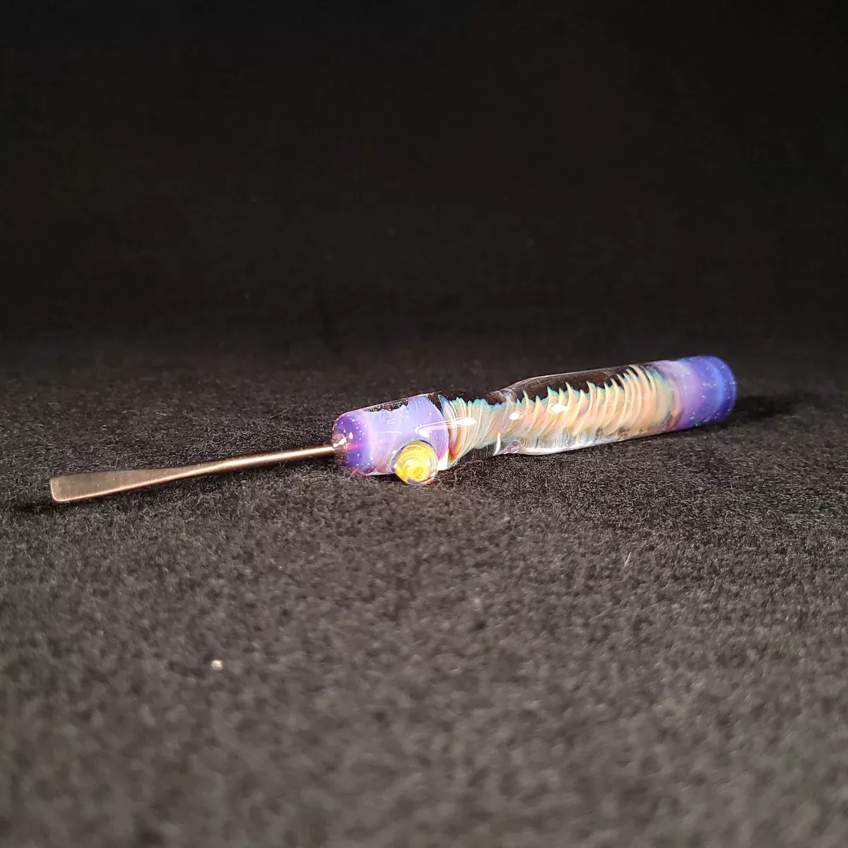 No Brakes Glass - Titanium Tip - Glass Handle Fumed Dab Tool (Swirly Purple Crushed Opal)