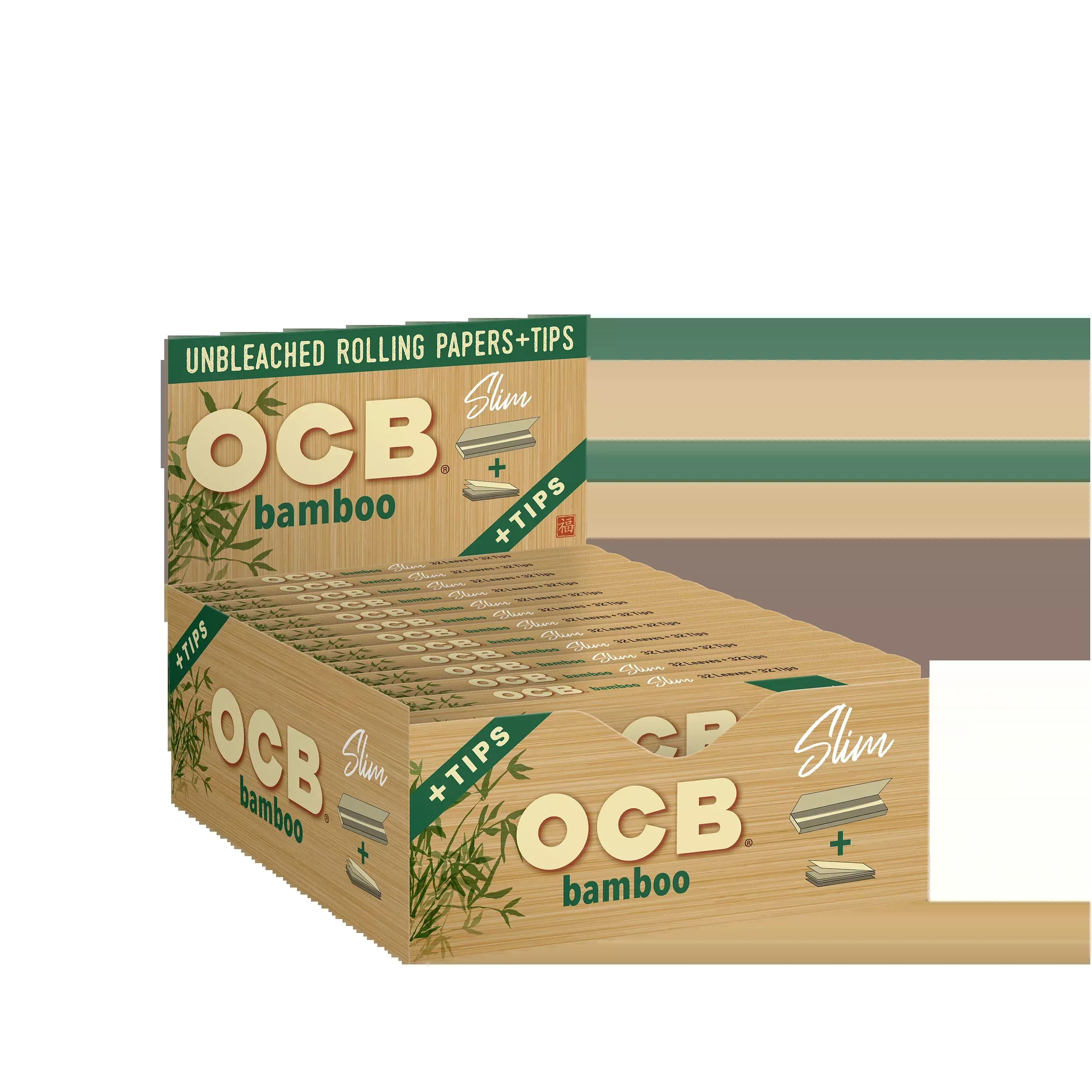 OCB Bamboo Unbleached Slim Papers + Tips – 24ct Display Box