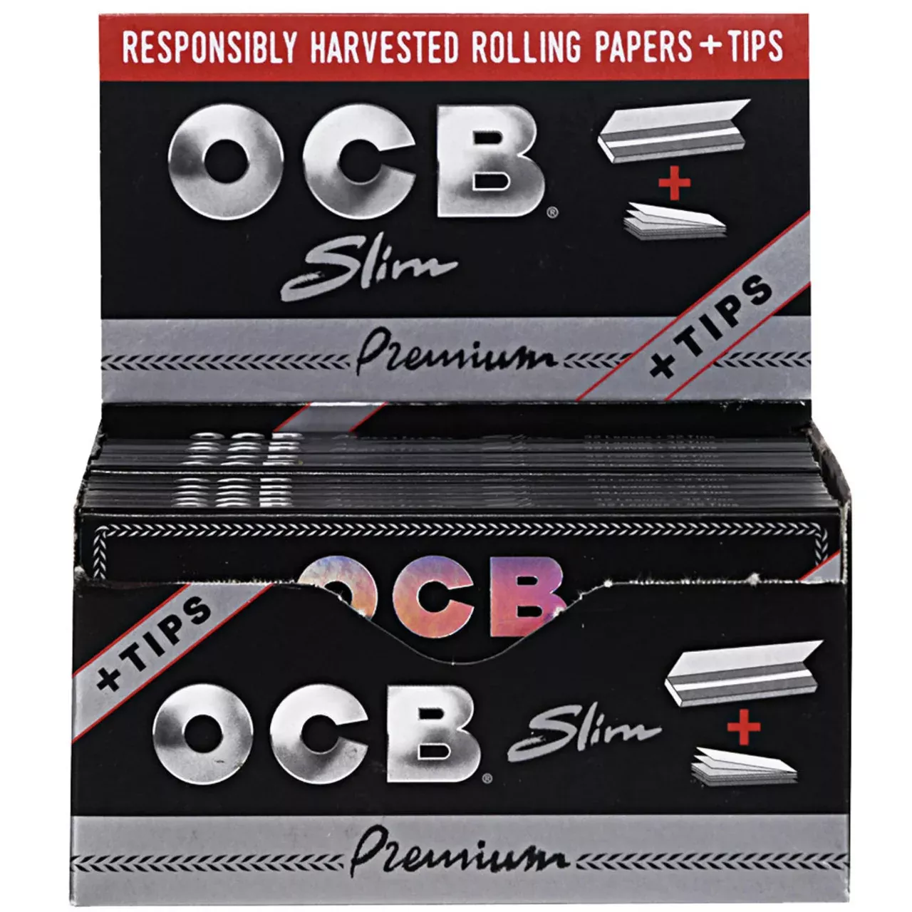 OCB Premium Slim Papers + Tips – 24ct Display Box