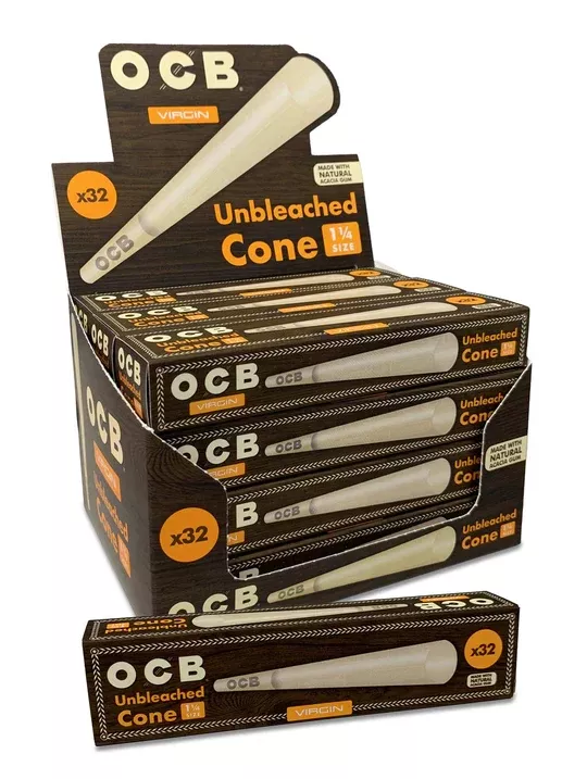 OCB Virgin 1 1/4 Size Pre-Rolled Cones (12/32pk Display)