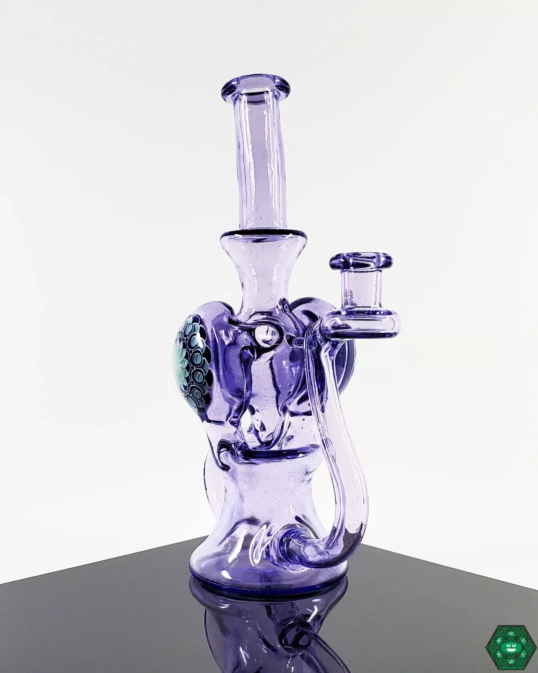 Olour Glass Purple Rain Dotted Recycler – Artistic Dot Stack with 4-Hole Perc