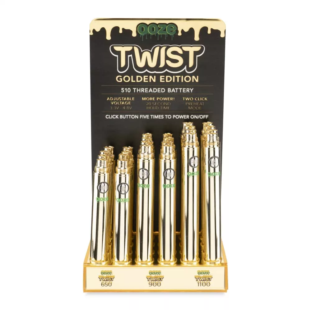 Ooze 510 Battery 24ct Retail Display – Gold