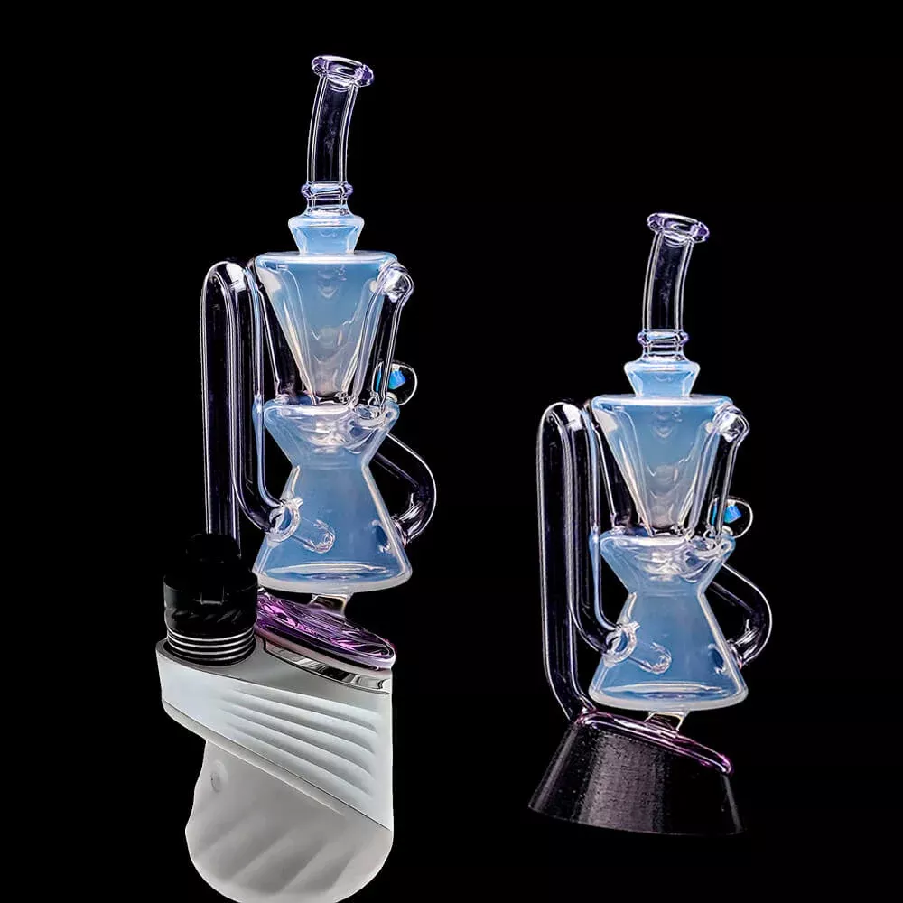 Opal White Klein Recycler W/ Amazing Tornado for Puffco Peak OG & Pro | Calibear