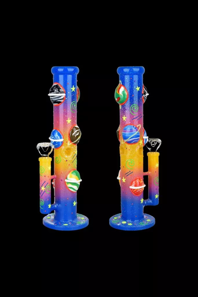 Orbiting Planets Straight Tube Glow in Dark Bong