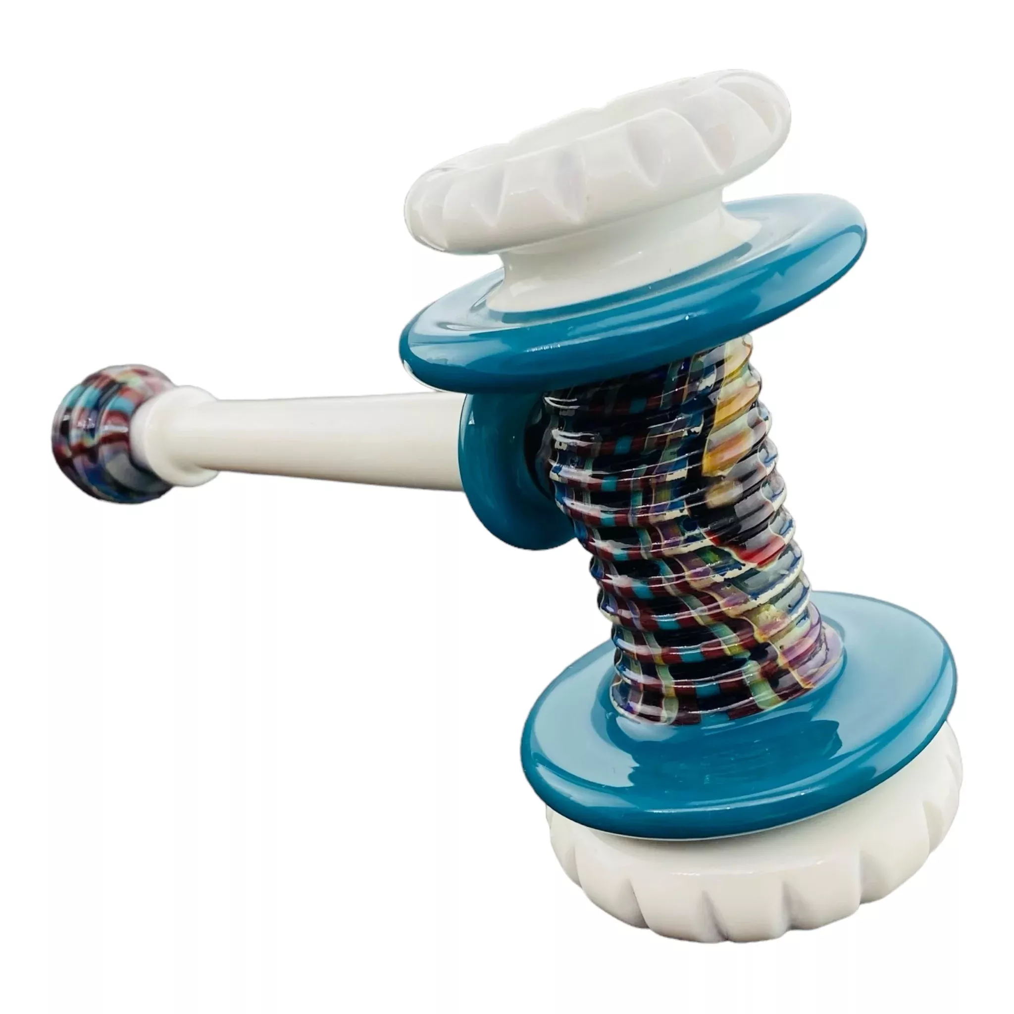 Pajay Glass - Carved Blue And White Glass Hammer Pipe