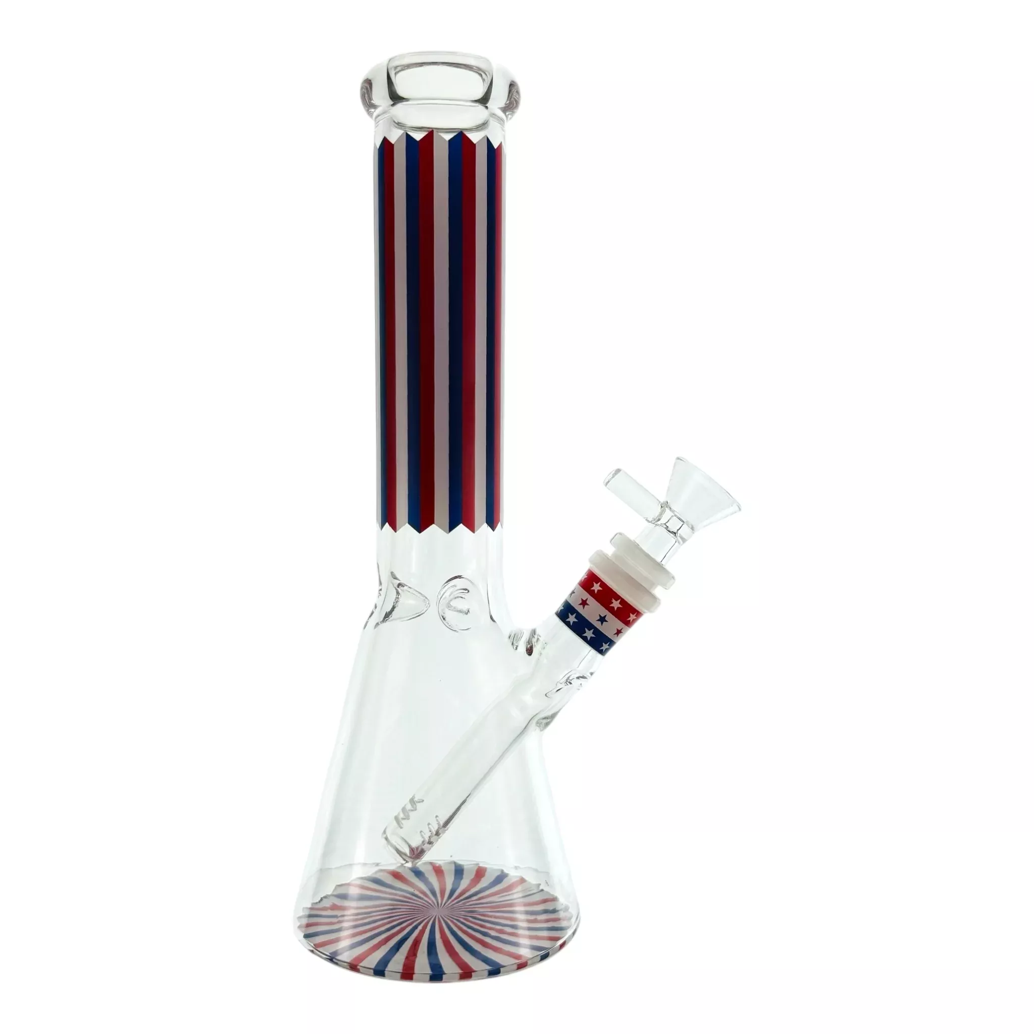 Patriotic Beaker Glass Bong With Red White And Blue Stars And Stripes 10 Inch