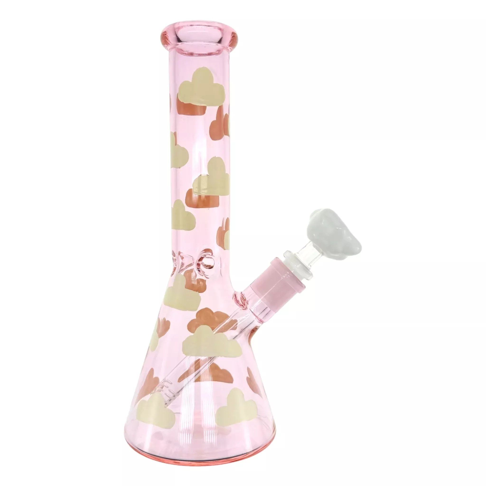 Pink Beaker Bong With Clouds 10 Inches
