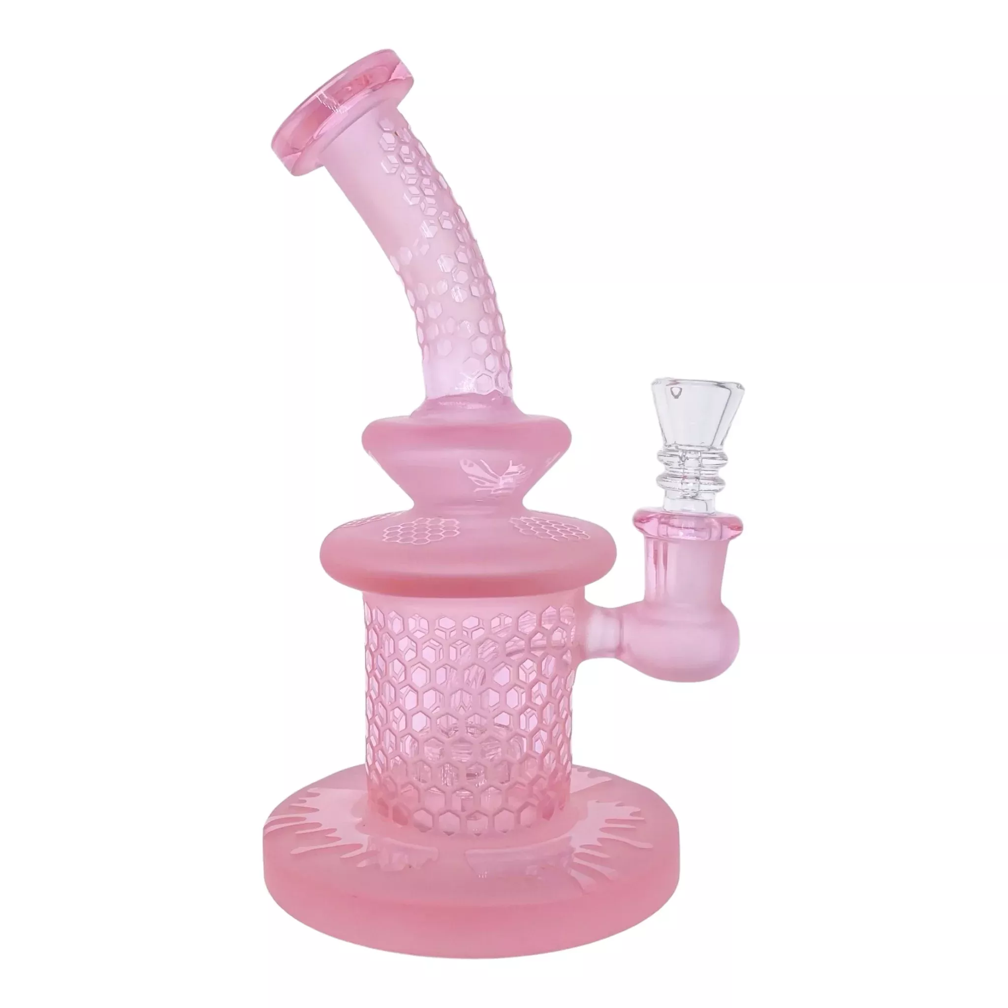 Pink Bubbler Bong With Sandblasted Honeycomb