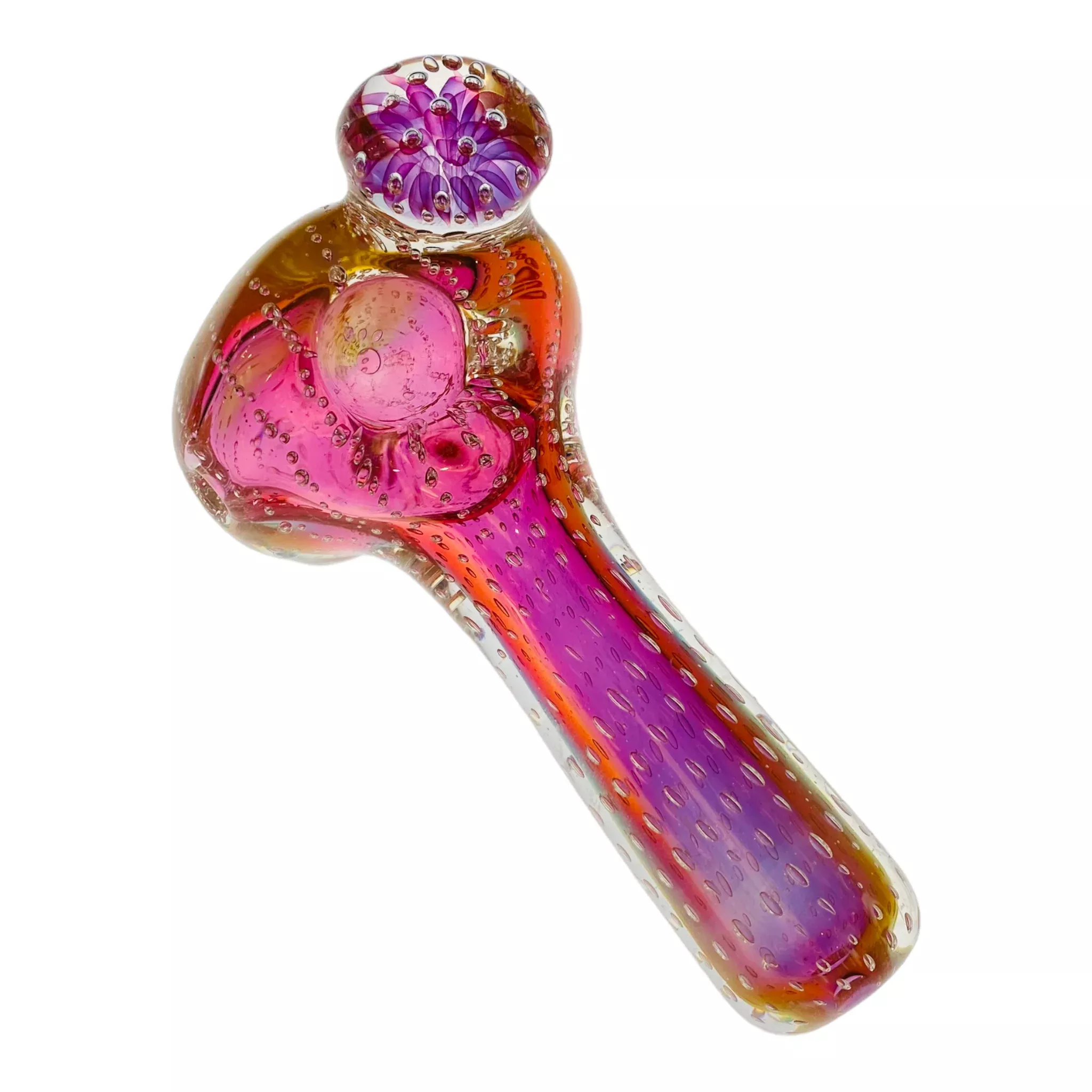 Pink Gold Fumed Glass Hand Pipe With Air Trap Bubbles And Fume Implosion Marble
