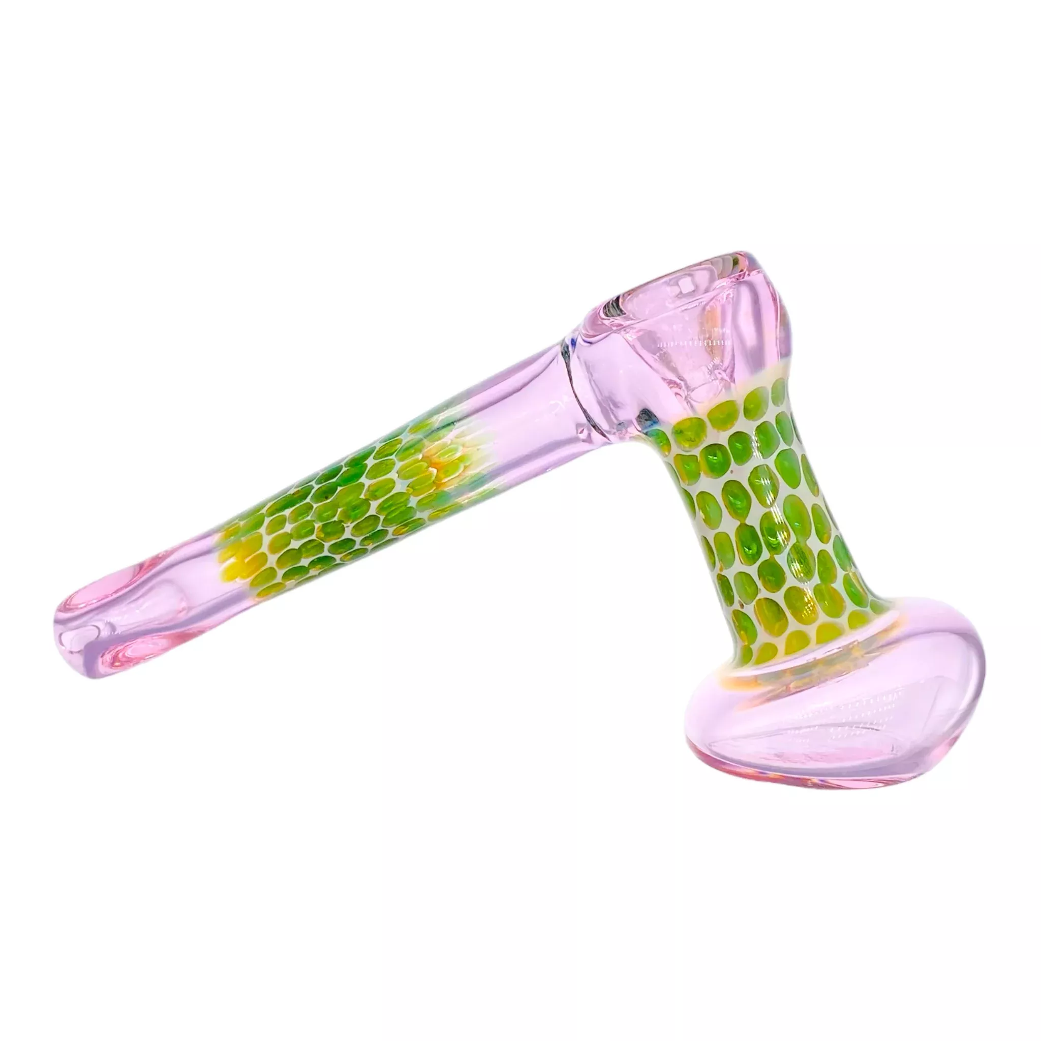 Pink And Green Dot Stack Laydown Glass Bubbler Water Pipe