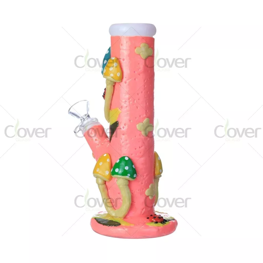 Pink Mushroom Garden 3D Painted Bong – 7.87″ Handcrafted Glass Water Pipe