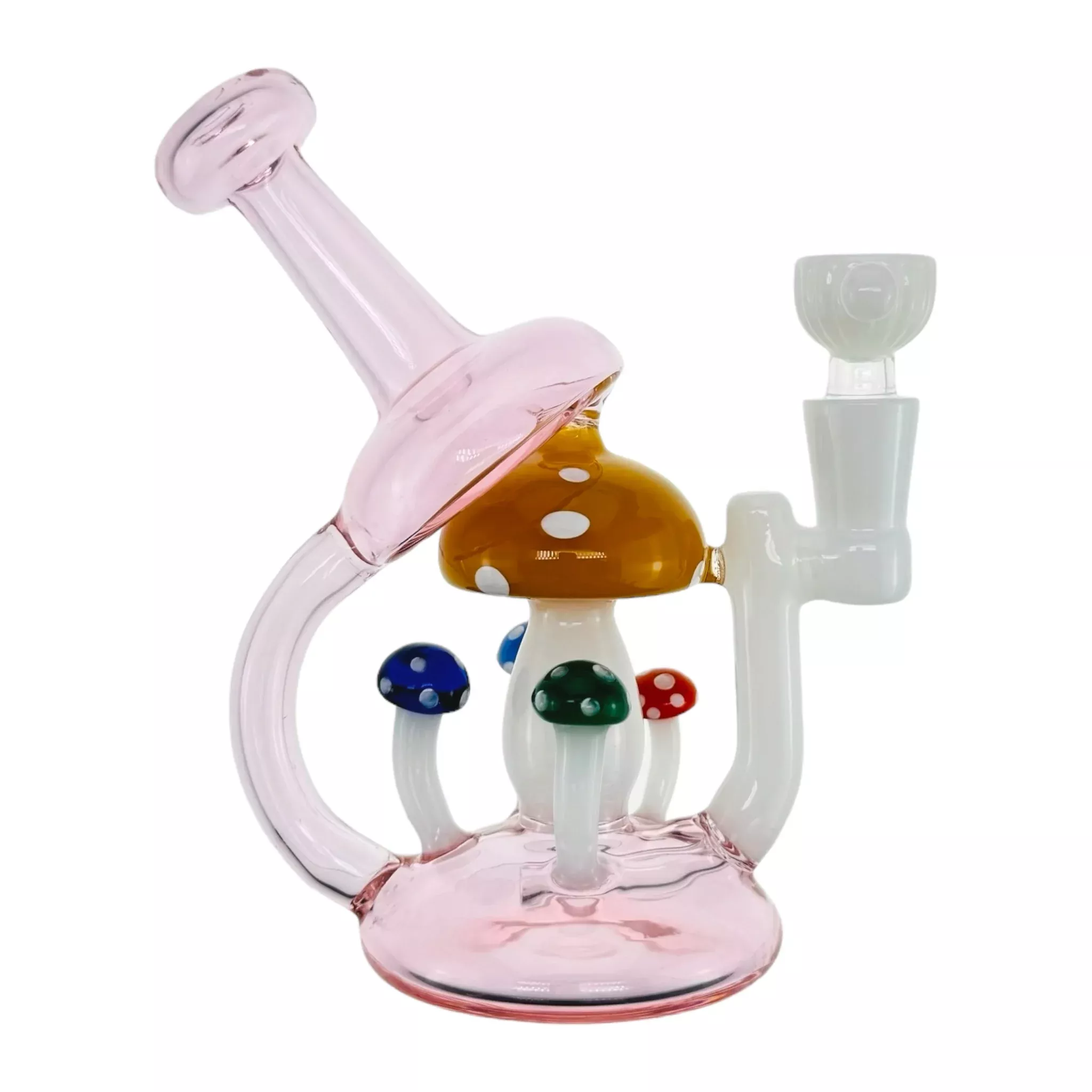 Pink And White Bong With Colorful Mushrooms
