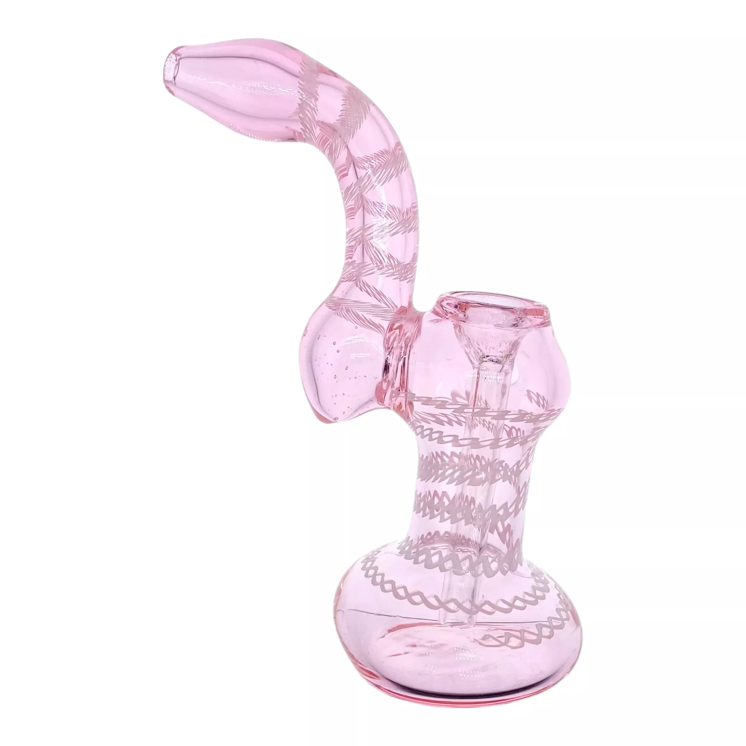 Pink And White Linework Twist Stand Up Glass Bubbler