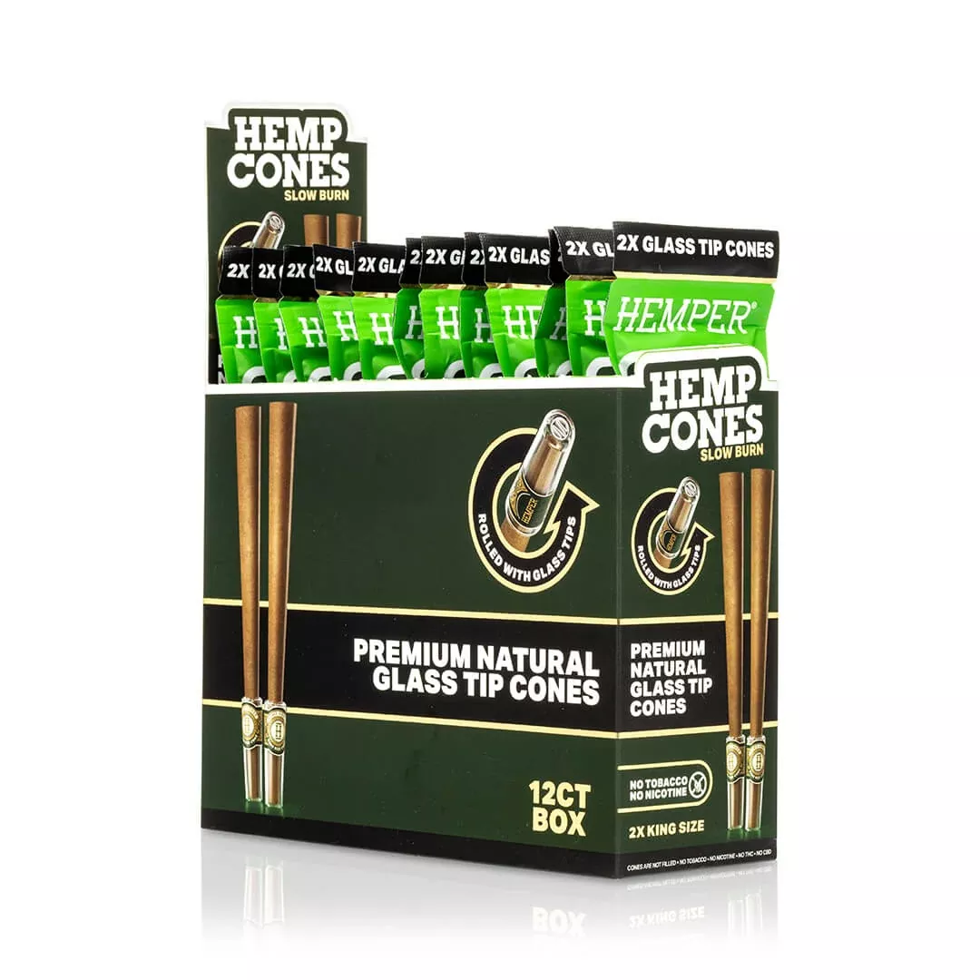 Pre-Rolled 2PK King Size Glass Tipped Hemp Cones| 12ct Display