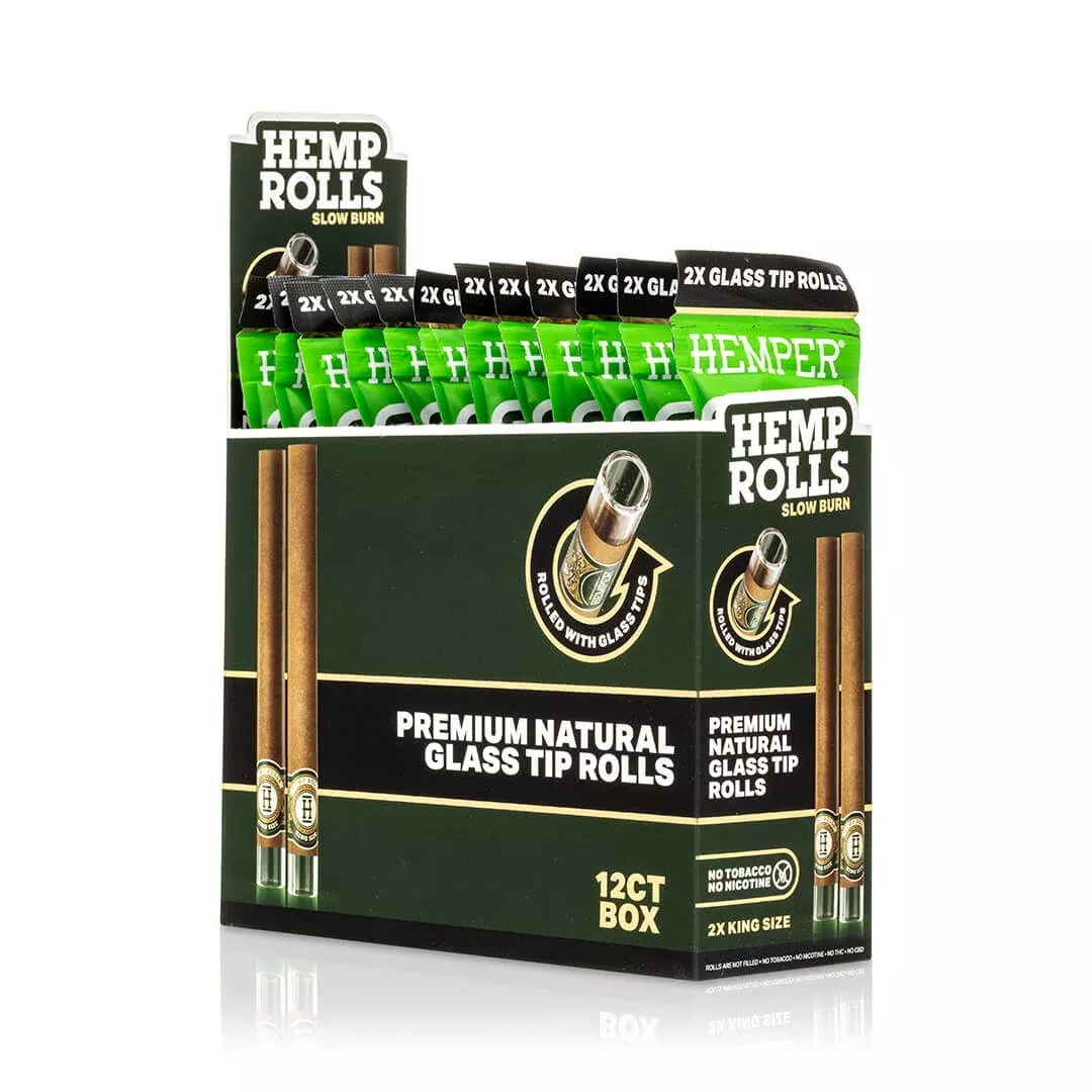 Pre-Rolled 2PK King Size Glass Tipped Hemp Rolls | 12ct Display