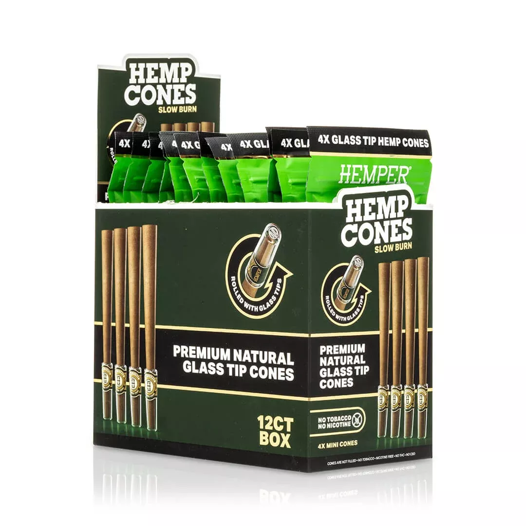 Pre-Rolled 4PK Mini Size Glass Tipped Hemp Cones | 12ct Display
