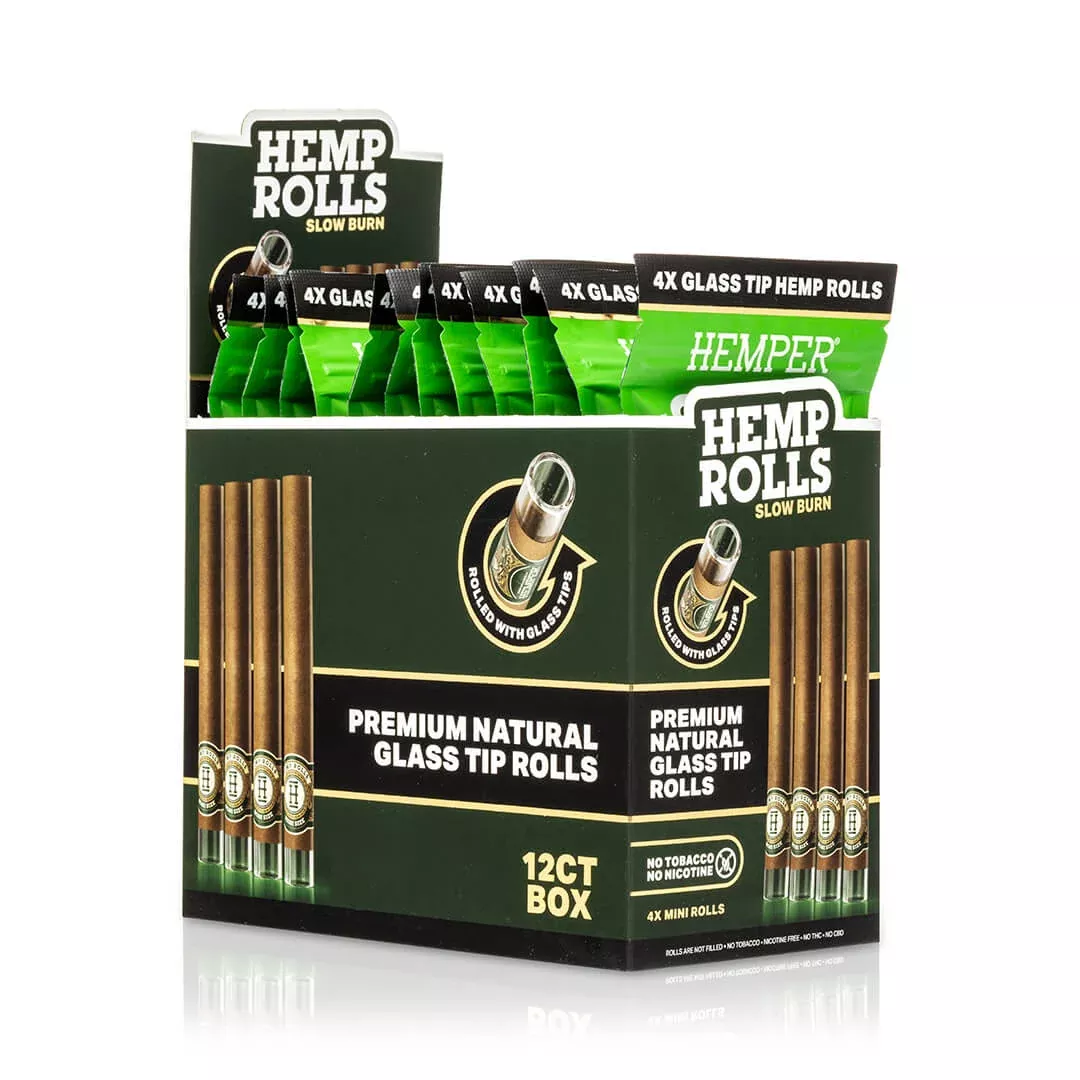 Pre-Rolled Mini Size Glass Tipped Hemp Rolls | 4PK Display