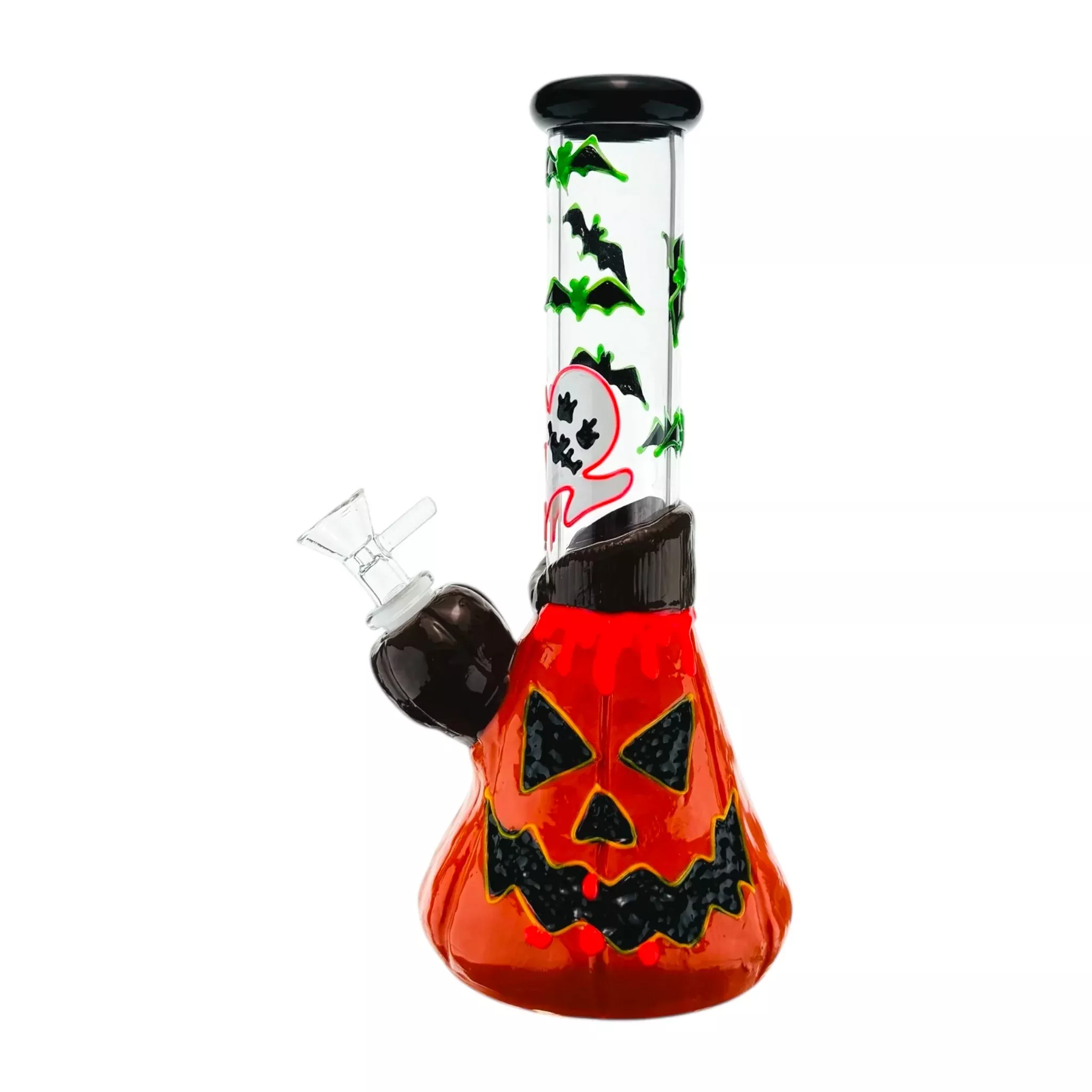 Pumpkin Jack'o'Lantern And Ghost Glass Monster Bong 10 Inch