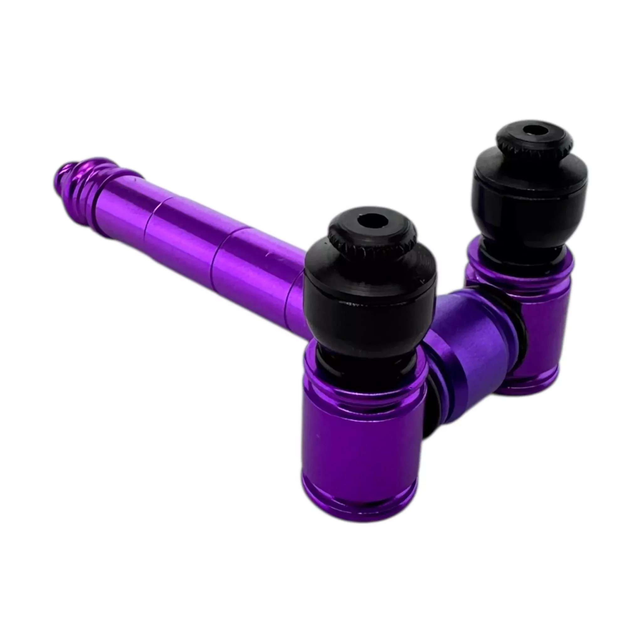 Purple And Black Metal Hand Pipe With Two Bowls With Caps