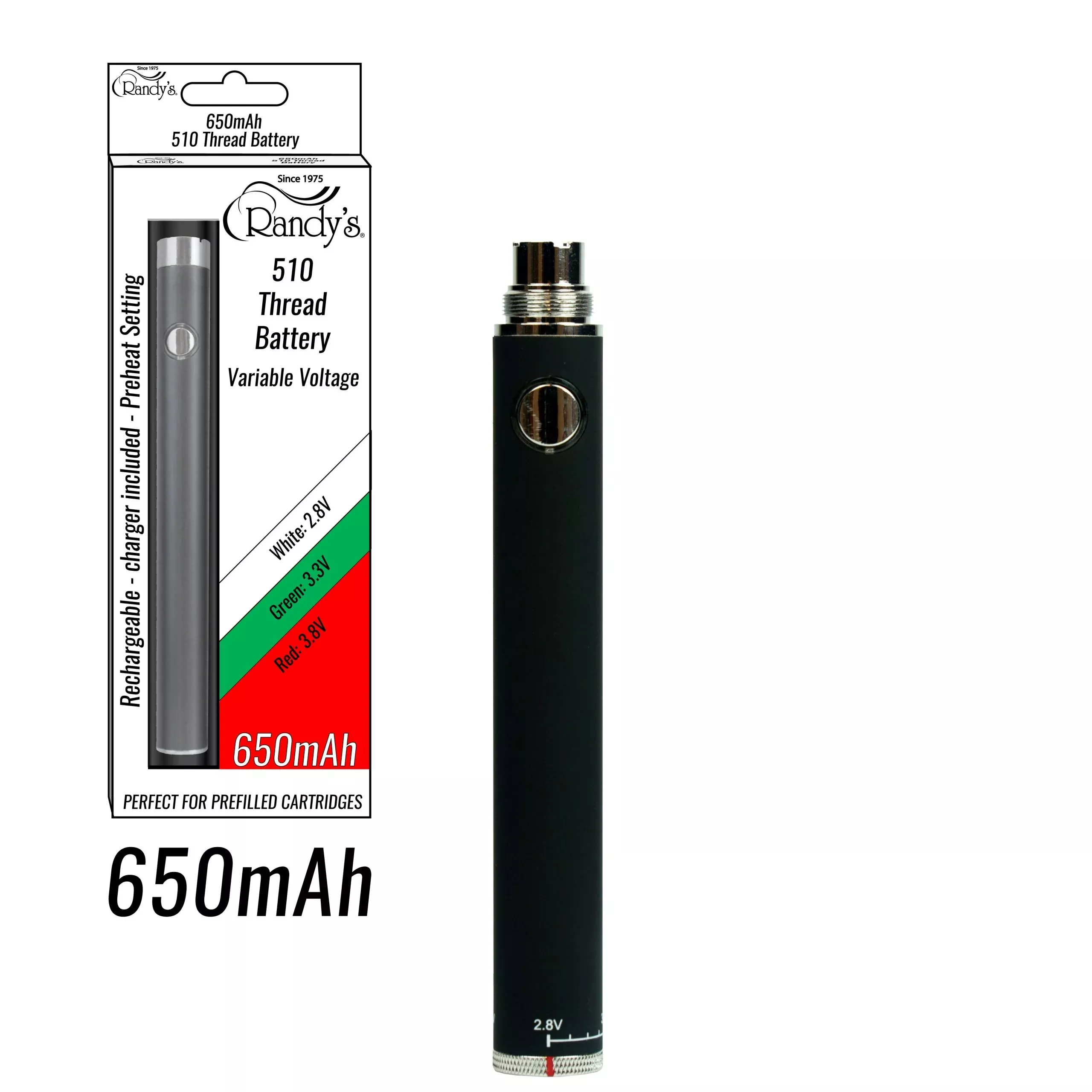 Randy's 650mAh Twist Slim Pen Battery – Variable Voltage 510 Thread