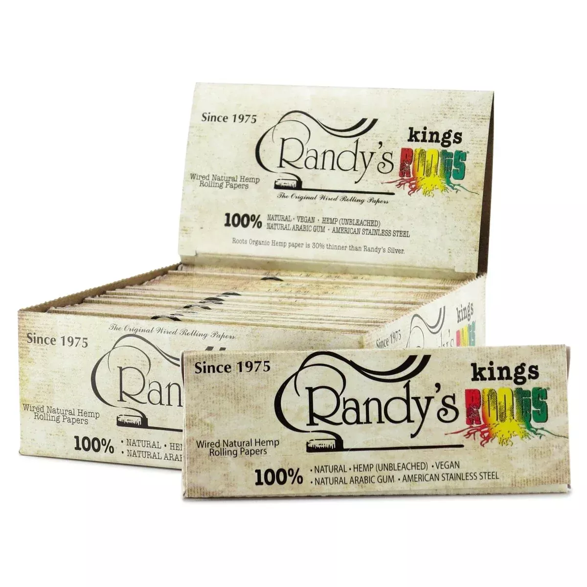 Randy's Roots King Size Wired Hemp Papers – Organic 25ct Box