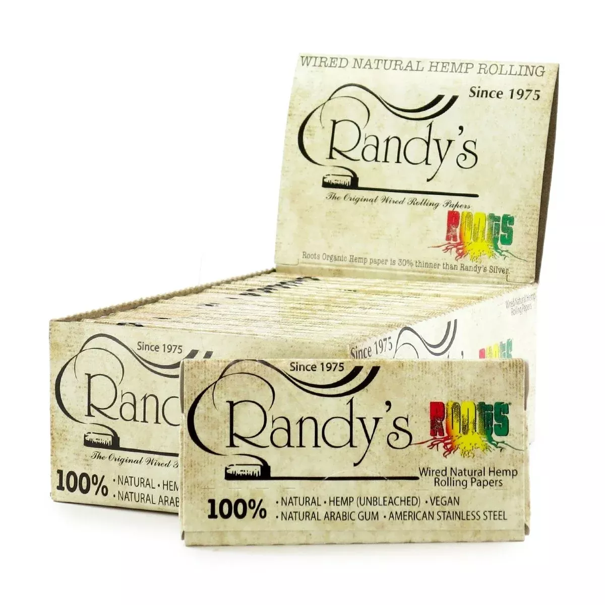 Randy's Roots Organic Hemp Wired Rolling Papers – 1 1/4 Size 25pk Box