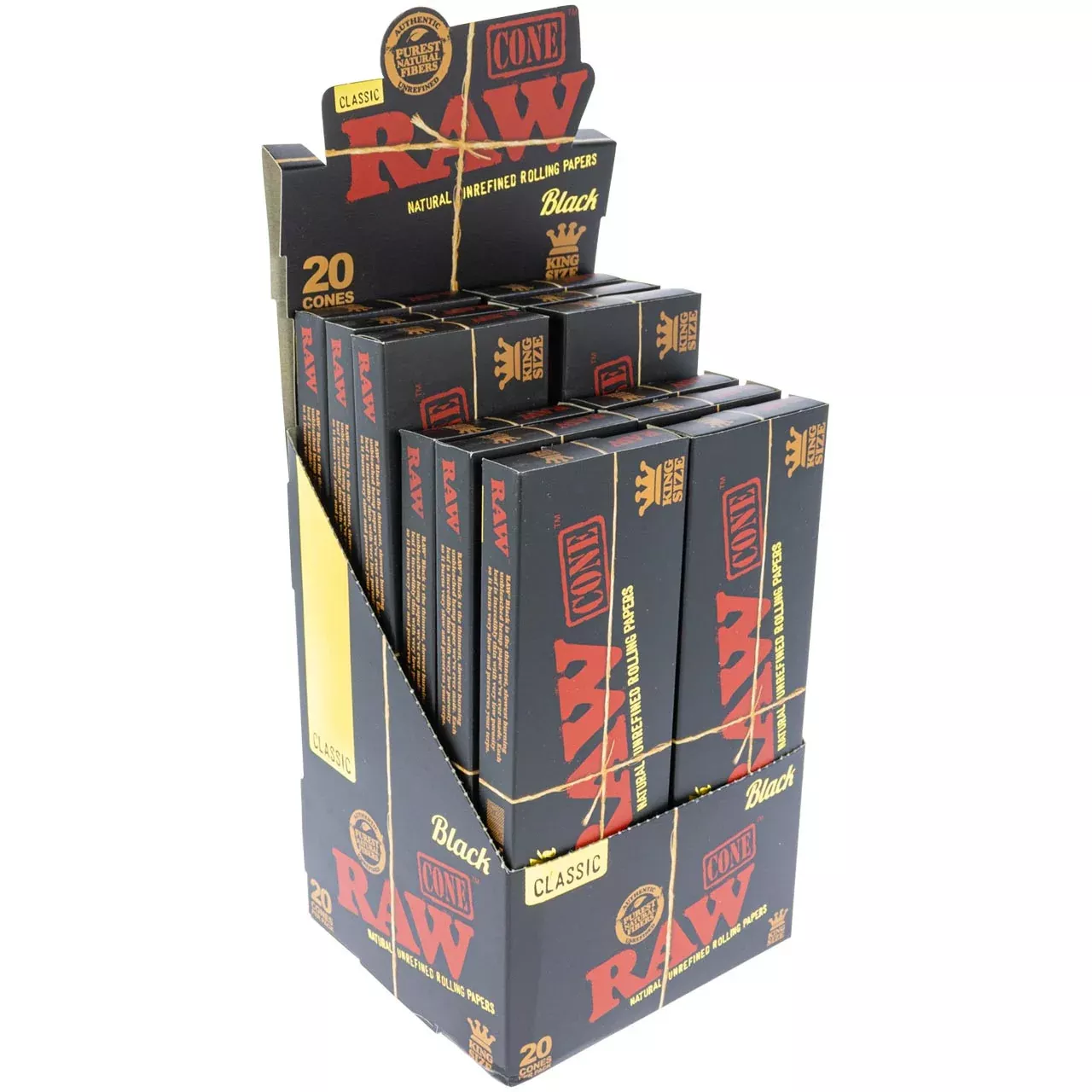 RAW Black Classic King Size Cones – 20-Pack Box