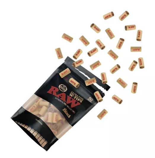 RAW Black Extra Wide Pre-Rolled Tips - 50 count Bag