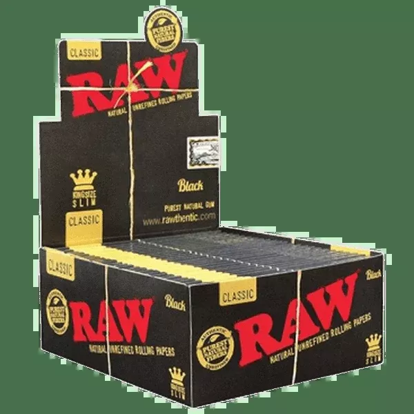 RAW Black King Size Slim Ultra-Thin Rolling Papers – 50 Pack Bulk Box