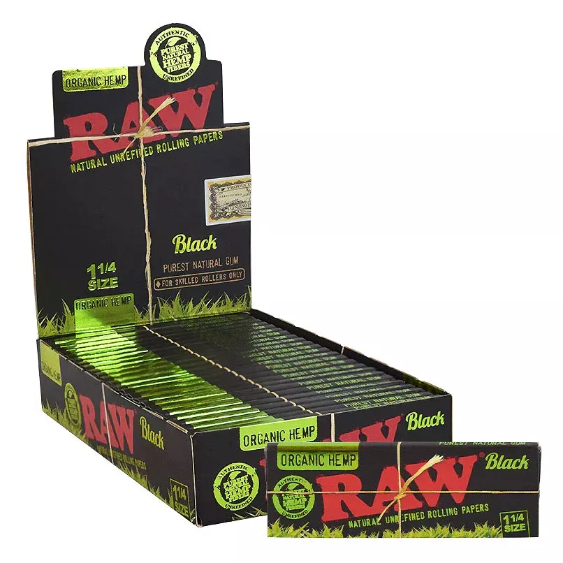 RAW Black Organic Hemp 1 1/4 Papers – 24 Count Display Box
