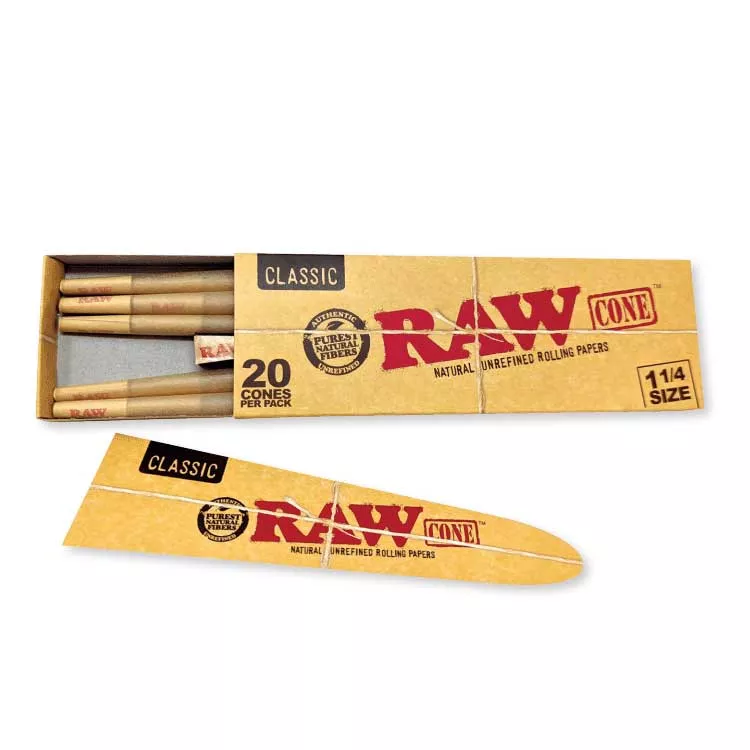 RAW Classic 1 1/4 Cones – 20-Count Pack 84mm