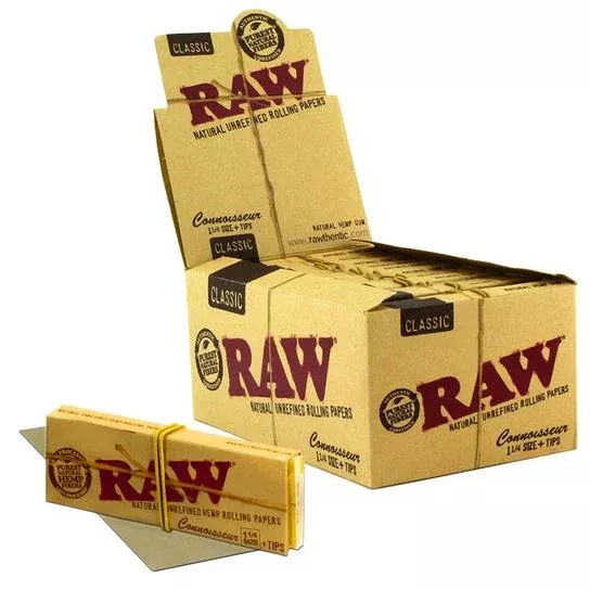 RAW Classic Connoisseur 1 1/4 Rolling Papers & Tips – All-In-One 24 Pack Box
