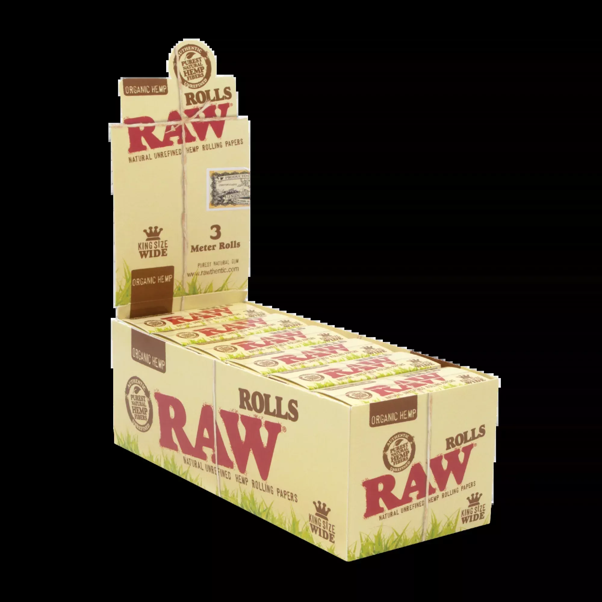 RAW Classic King Size Wide Rolls 3 Meter Spools - 12-Count Box