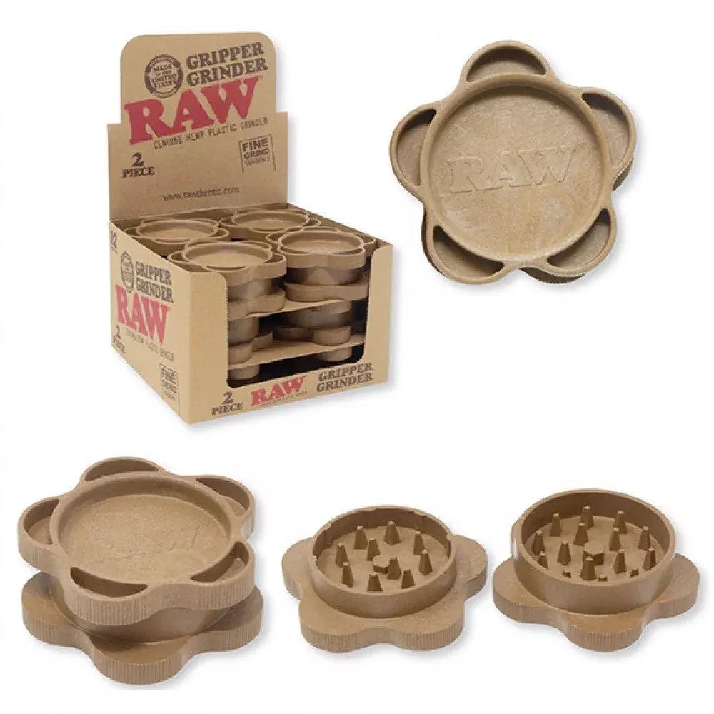 RAW Hemp Plastic 2 Piece Gripper Grinder – 12 Count Display