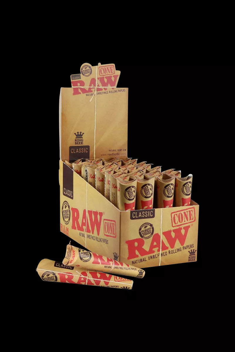 RAW Kingsize Unrefined Cone Papers – 32 Pack