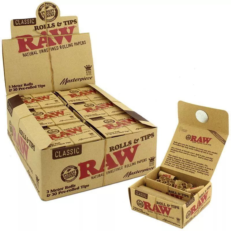 RAW Masterpiece 3m Rolls & Pre-Rolled Tips – 12ct Box