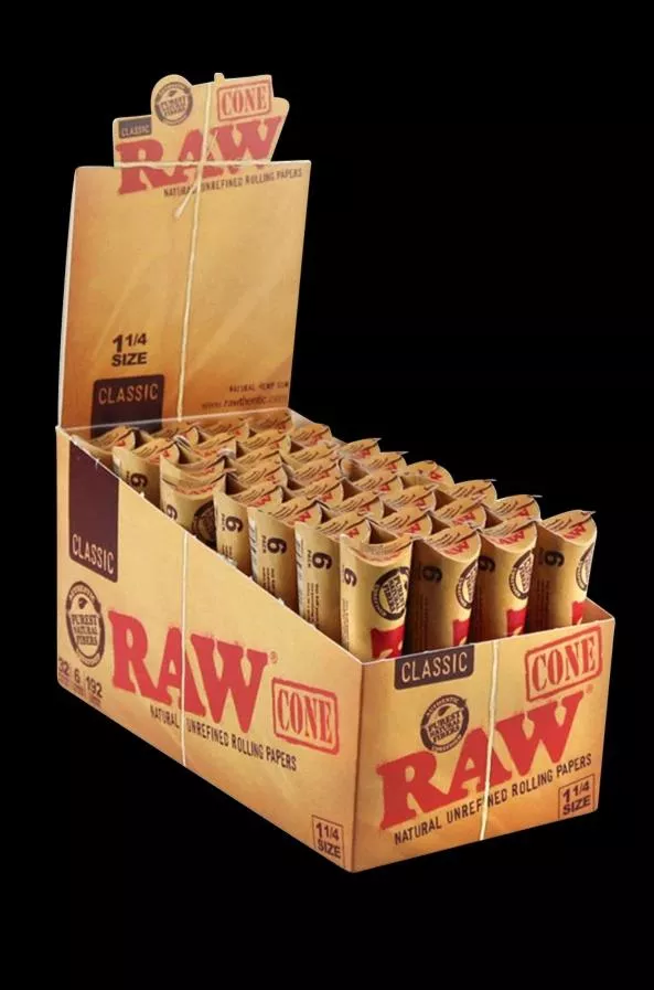 RAW Natural 1 ¼” Unrefined Pre Rolled Cones – 32 Pack