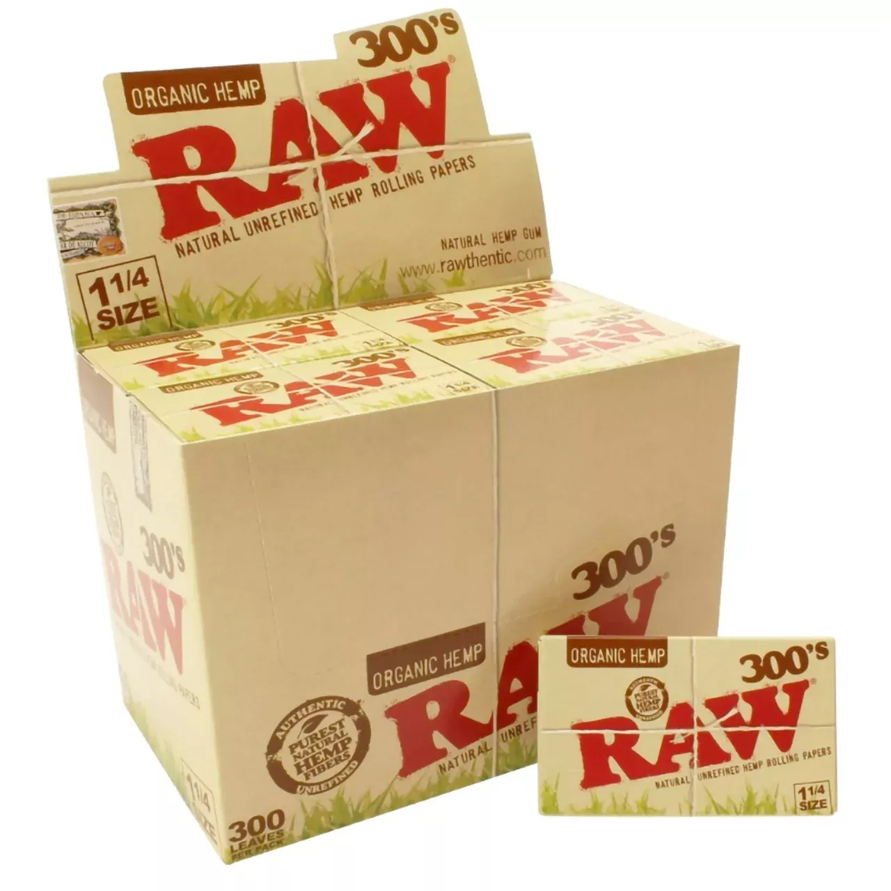 RAW Organic Hemp 300s 1 1/4 Papers - Wholesale Display Box