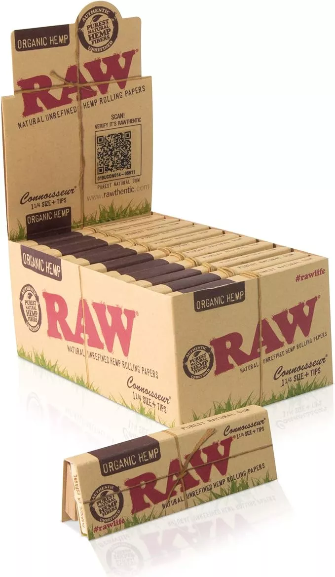 RAW Organic Hemp Connoisseur Papers & Tips – 24 Count Box