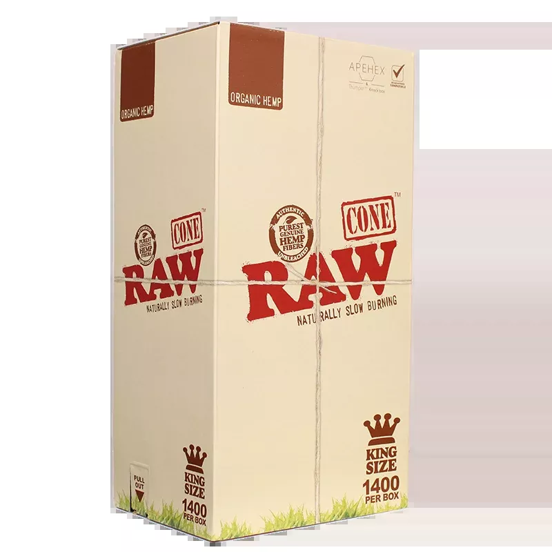 RAW Organic Hemp King Size Cones – 1400 Count Bulk Box