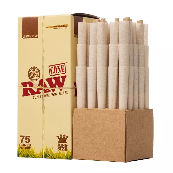 RAW Organic Hemp King Size Cones - 75 Count Box