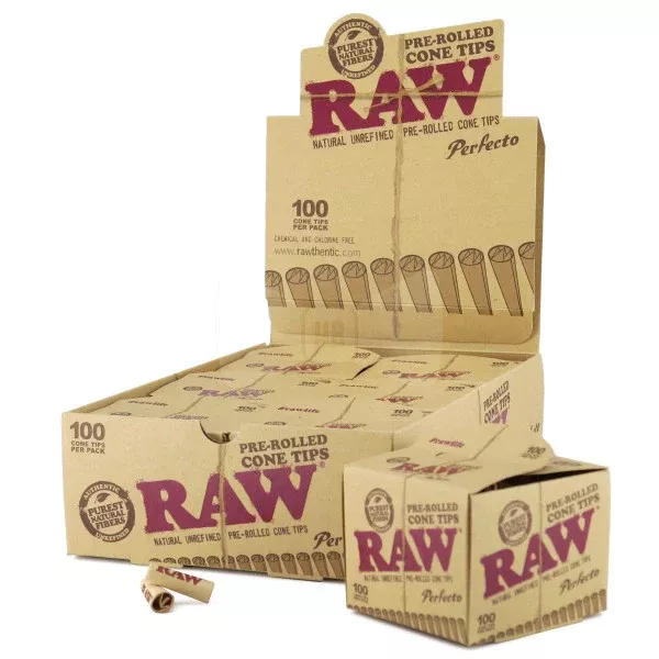 RAW Perfecto Pre-Rolled Cone Tips 100ct Box - 6-Pack Display