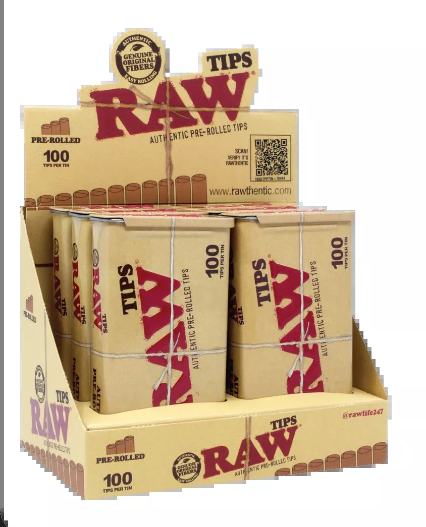 RAW Pre-Rolled Tips Tin 100ct – 6-Pack Display Box