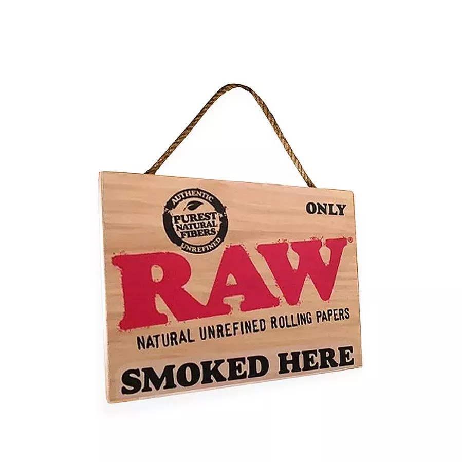 RAW Wooden "Smoked Here" Sign – Authentic Wall Decor